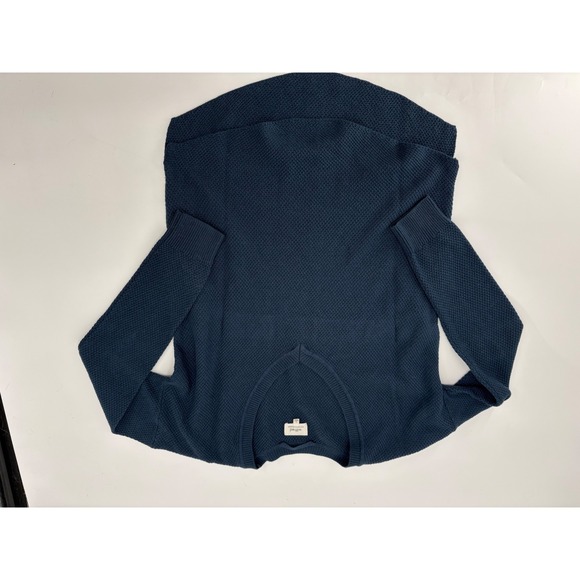 Wilfred Aritzia Silk Cotton Cashmere V-Neck Sweater Navy Blue Textured Knit M - Picture 3 of 8